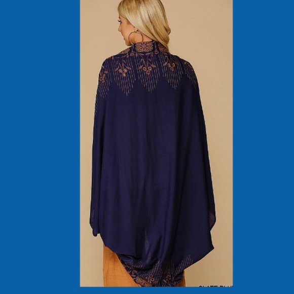 NEW Gigio Size S M Slate Blue Embroidered Eyelet Detail Rayon Cocoon Jacket - Picture 3 of 5